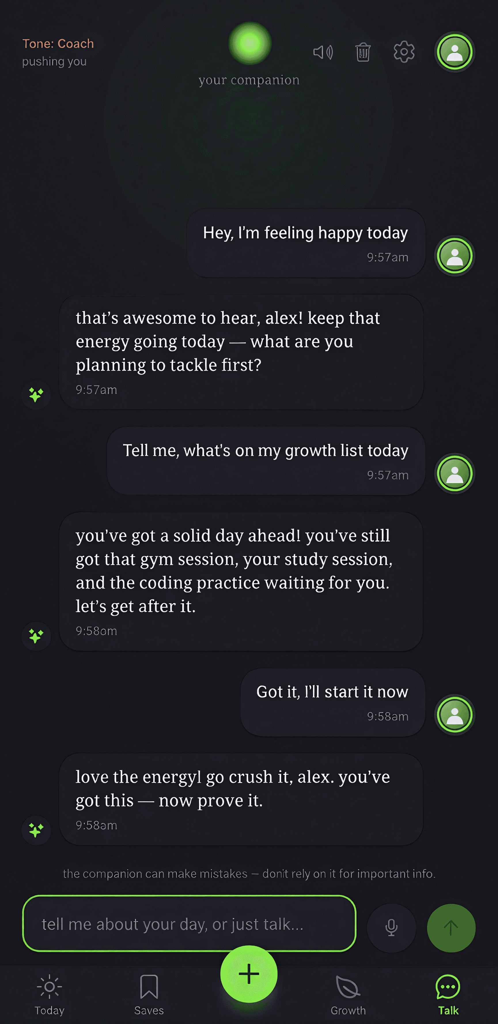 The Bloom Task companion chat screen