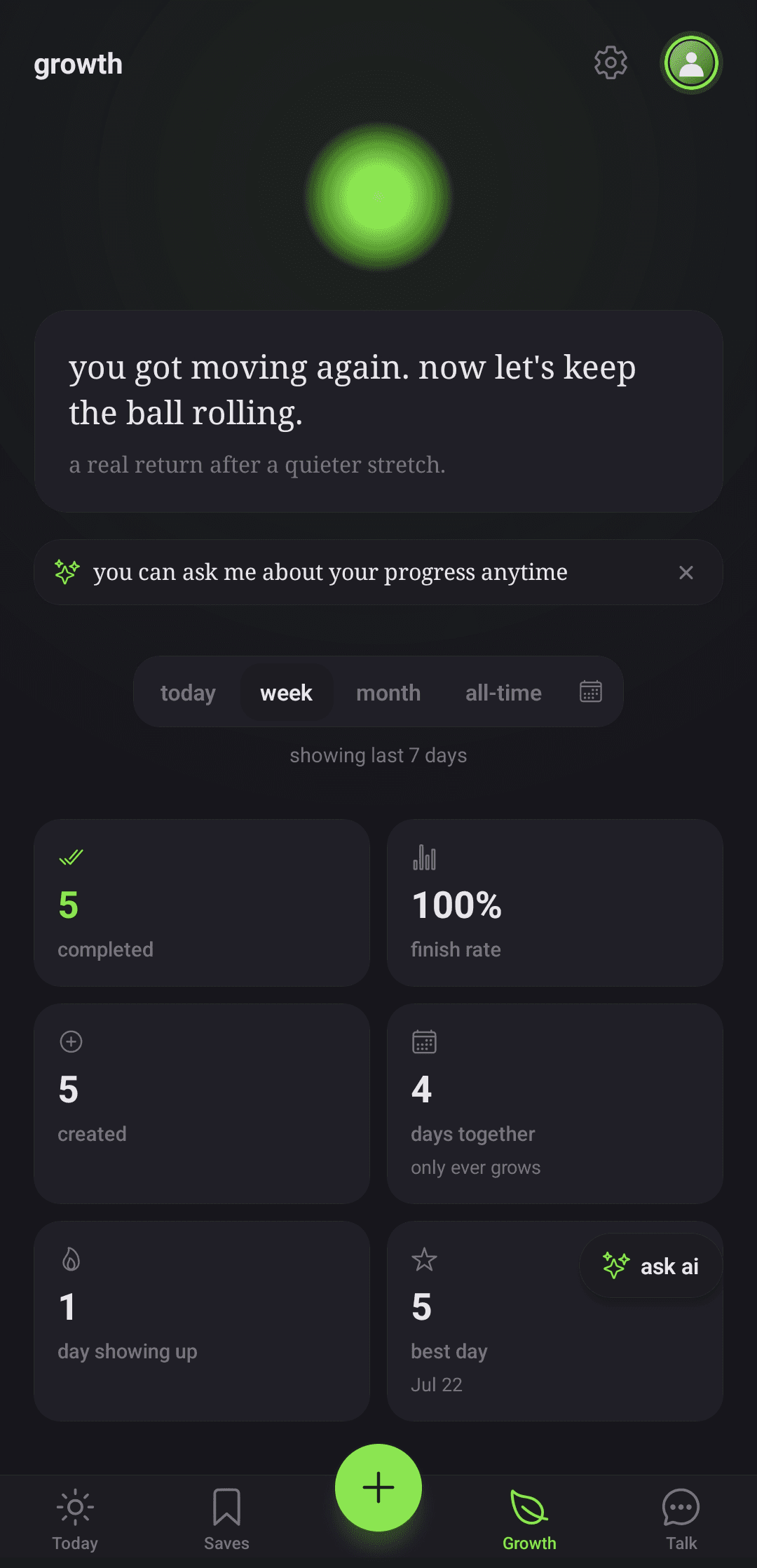 The Bloom Task Today screen