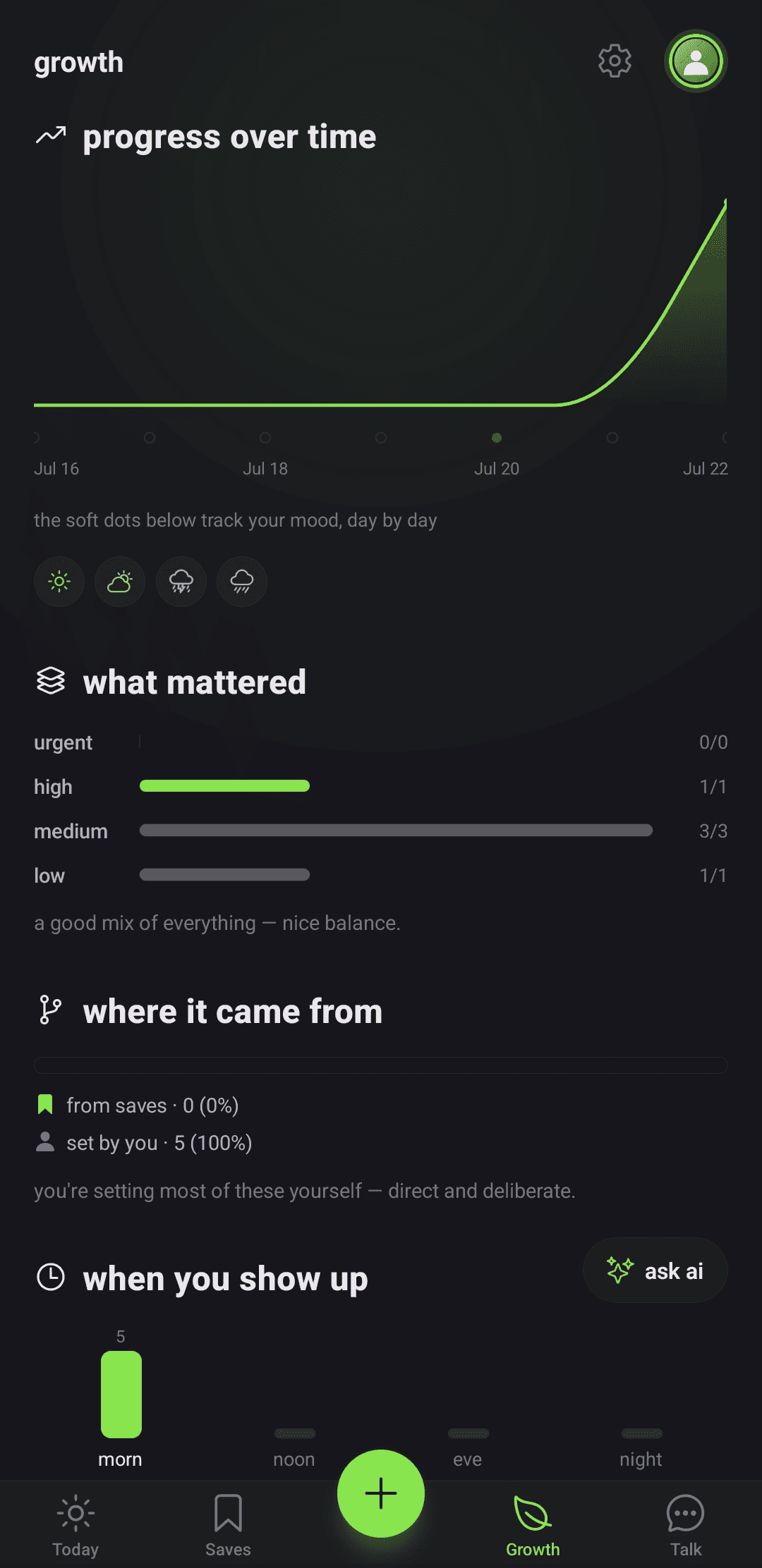 The Bloom Task Growth screen